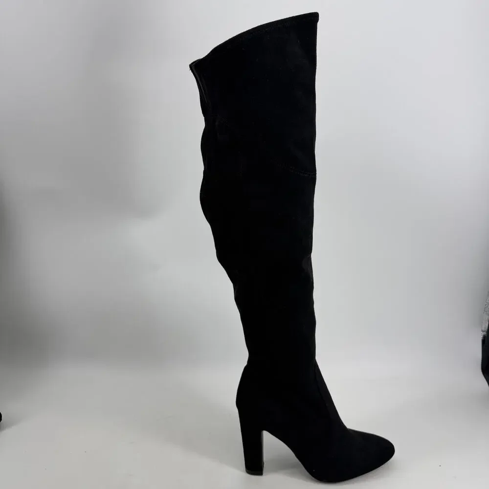 Unisa Over The Knee Riding Boots Womens 8.5M Black Faux Suede Block Heel Dressy